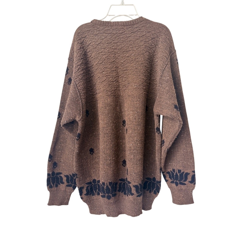 Vintage Carlo Lana Italian Grandpa Sweater Brown Knit Intarsia SZ L Italy Sz 50 - Picture 2 of 7